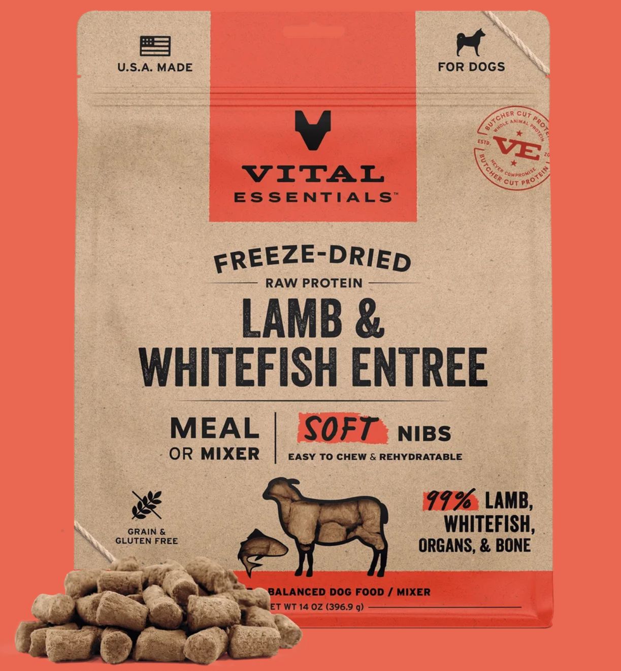 Vital Essentials D FZD Soft Nibs Lamb &amp; Whitefish 14oz