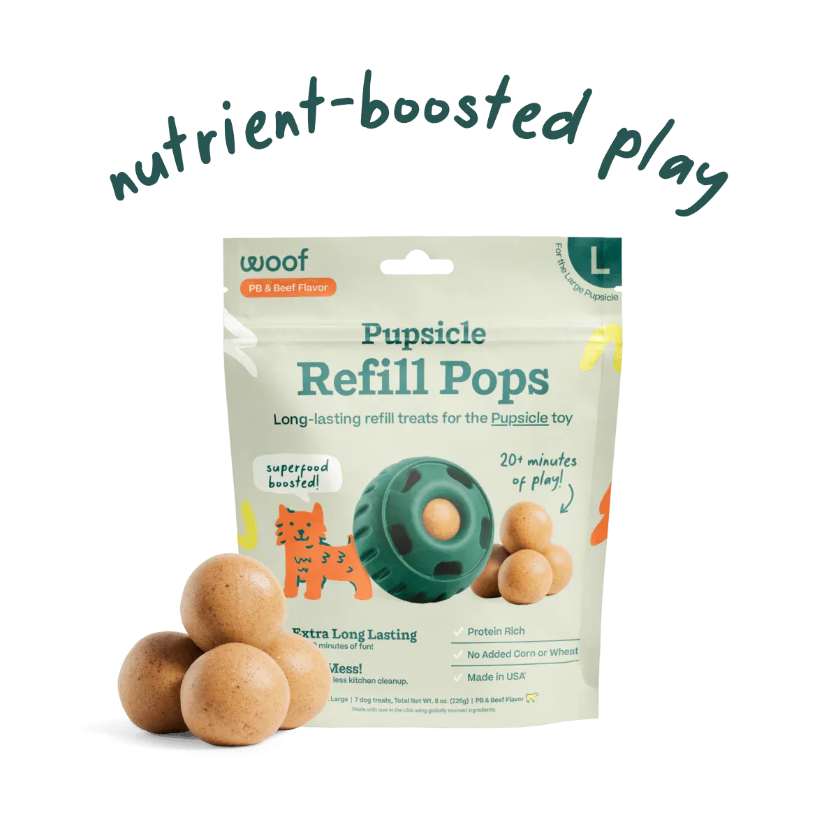 Woof Refill Pop Beef Peanut Butter Large 8oz