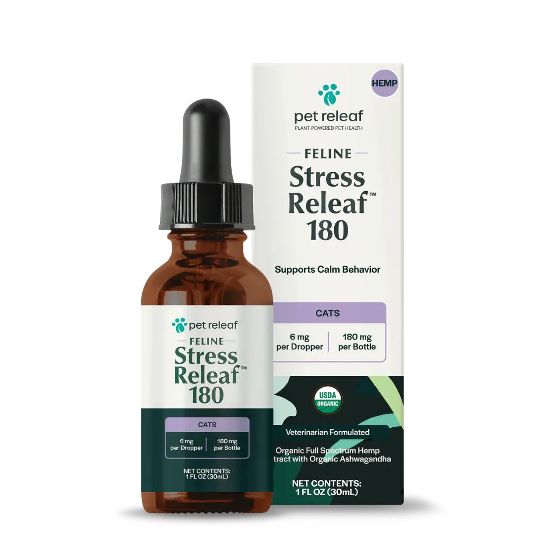 Pet Releaf Feline Hemp Oil CBD 180mg Stress Relief 1oz