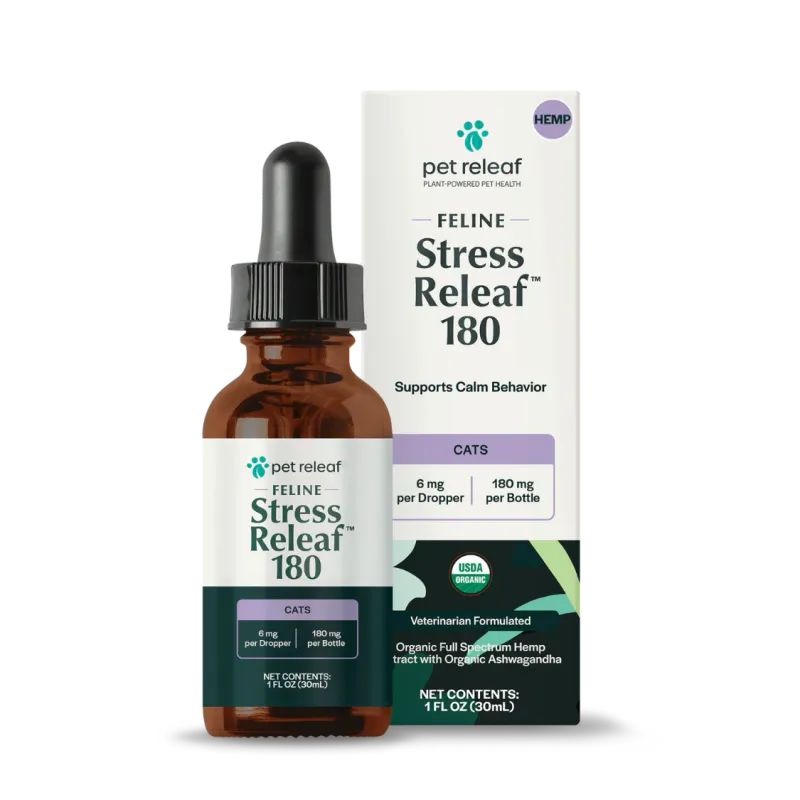 Pet Releaf Feline Hemp Oil CBD 180mg Stress Relief 1oz