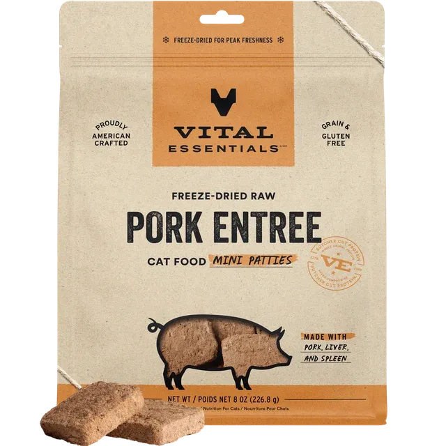 Vital Essentials Cat FZD mini Patties Pork 8oz