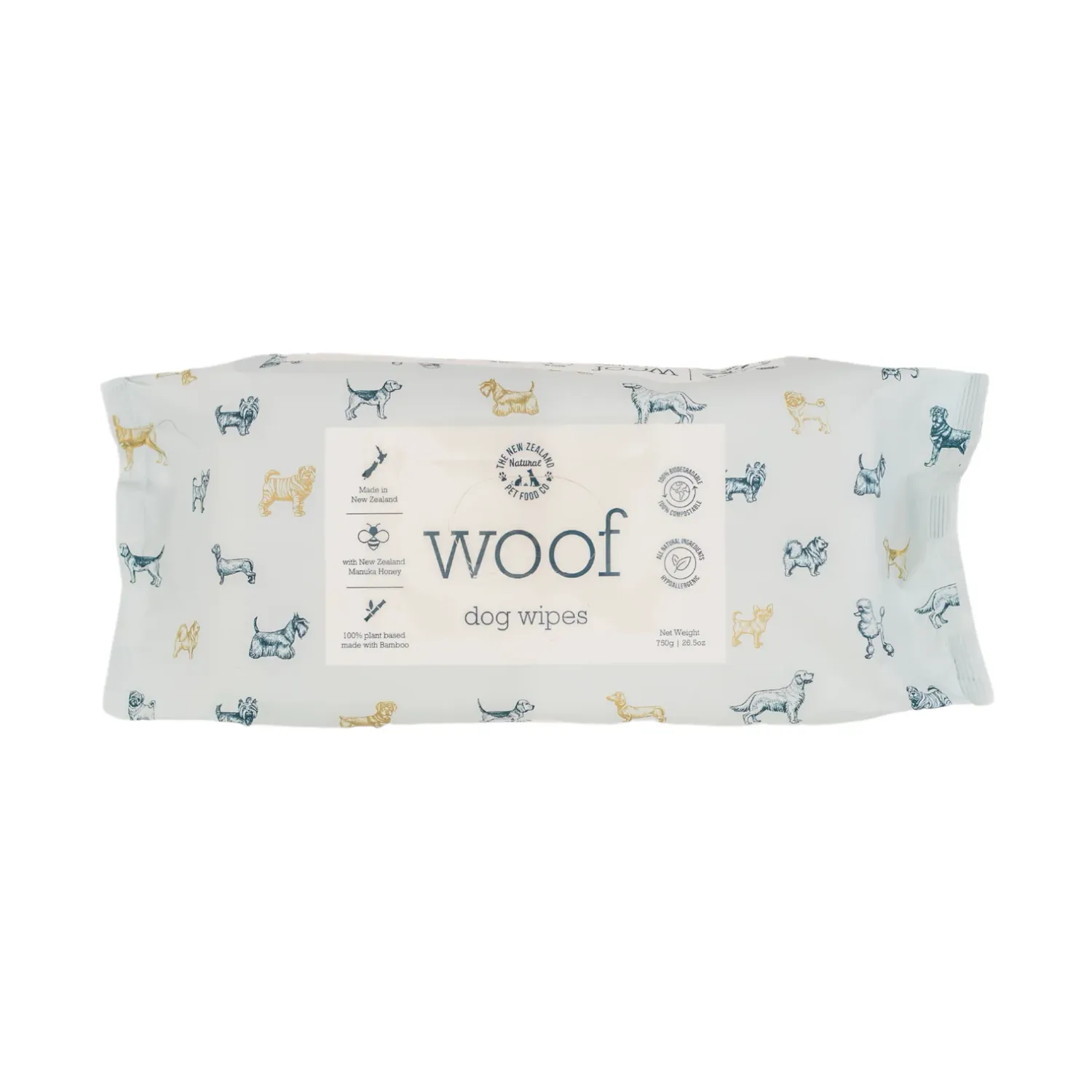 The New Zealand Natural Woof Dog Wipes Manuka Honey 26.5oz