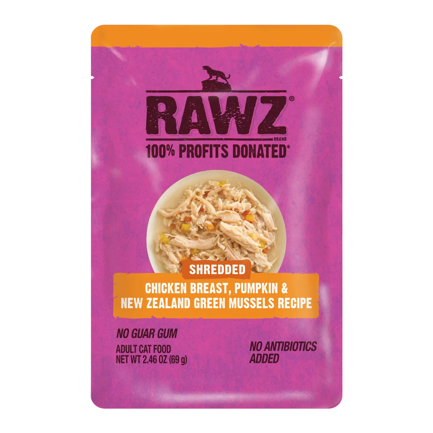 Rawz Cat Food Pouch Shredded Chicken Breast, Pumpkin &amp; NZGM 2.46oz