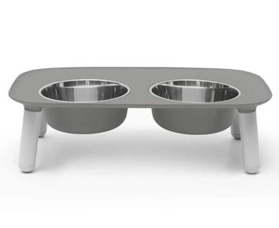 Messy Mutts Double feeder elevated gray