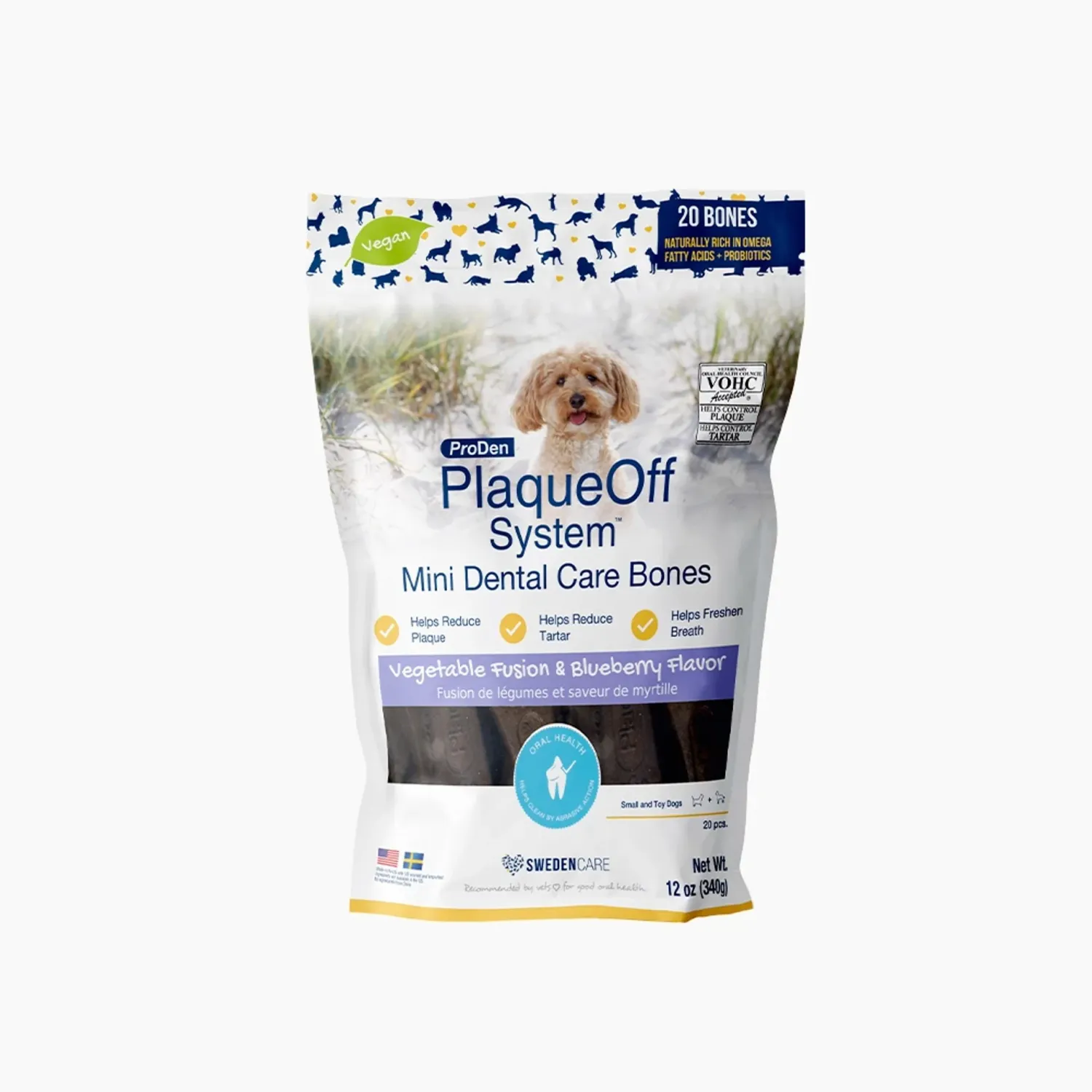 Proden Plaqueoff Mini Bone Blueberry 12oz