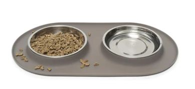 Messy Mutts Cat Double Feeder Silicone Gray