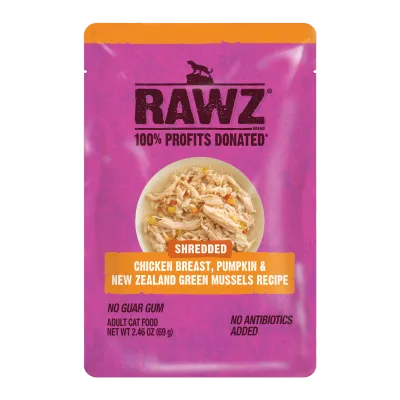 Rawz Cat Food Pouch Shred CB, Pumpkin &amp; NZGM 2.46oz