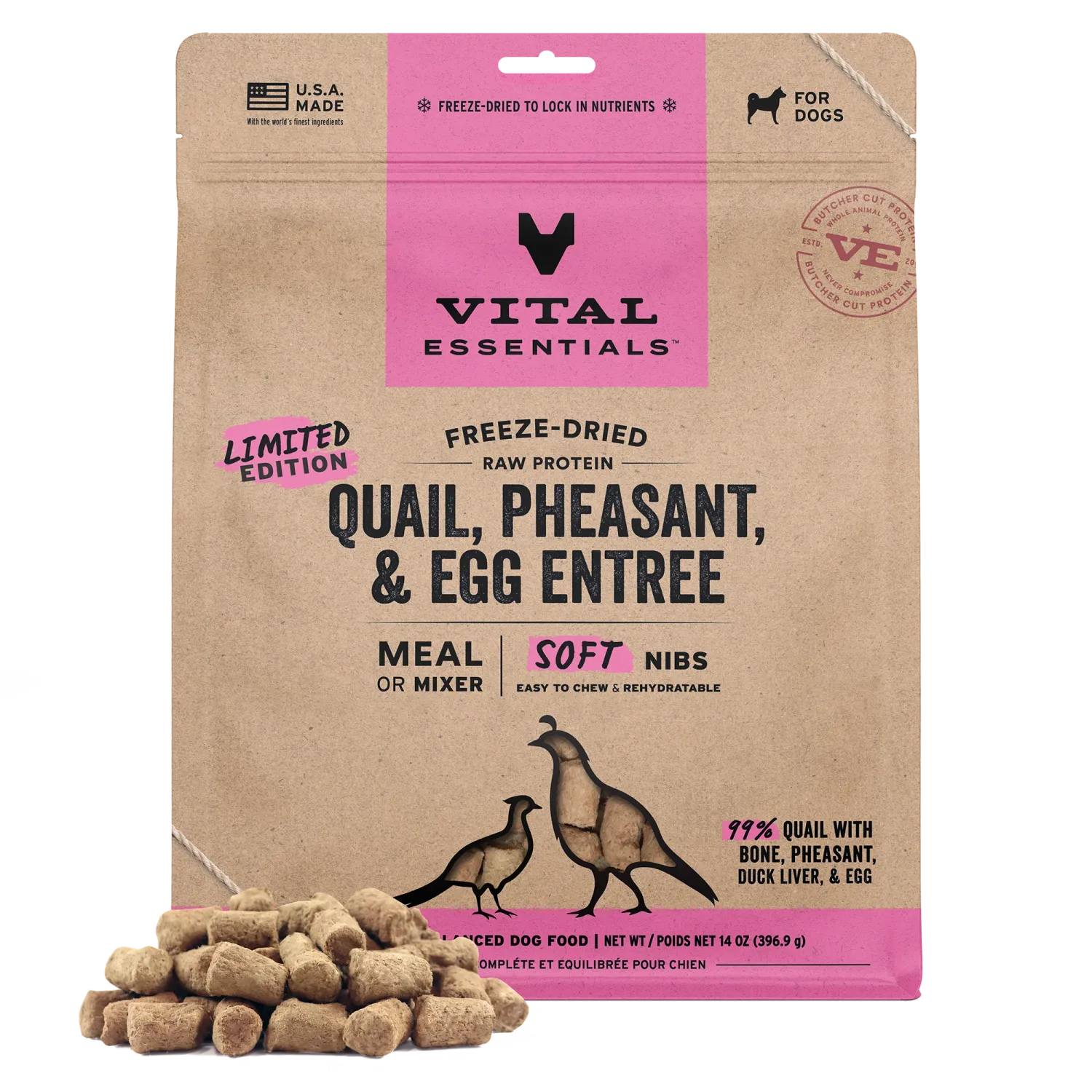 Vital Essentials D FZD Soft Nibs Quail, Pheasant, Egg 14oz