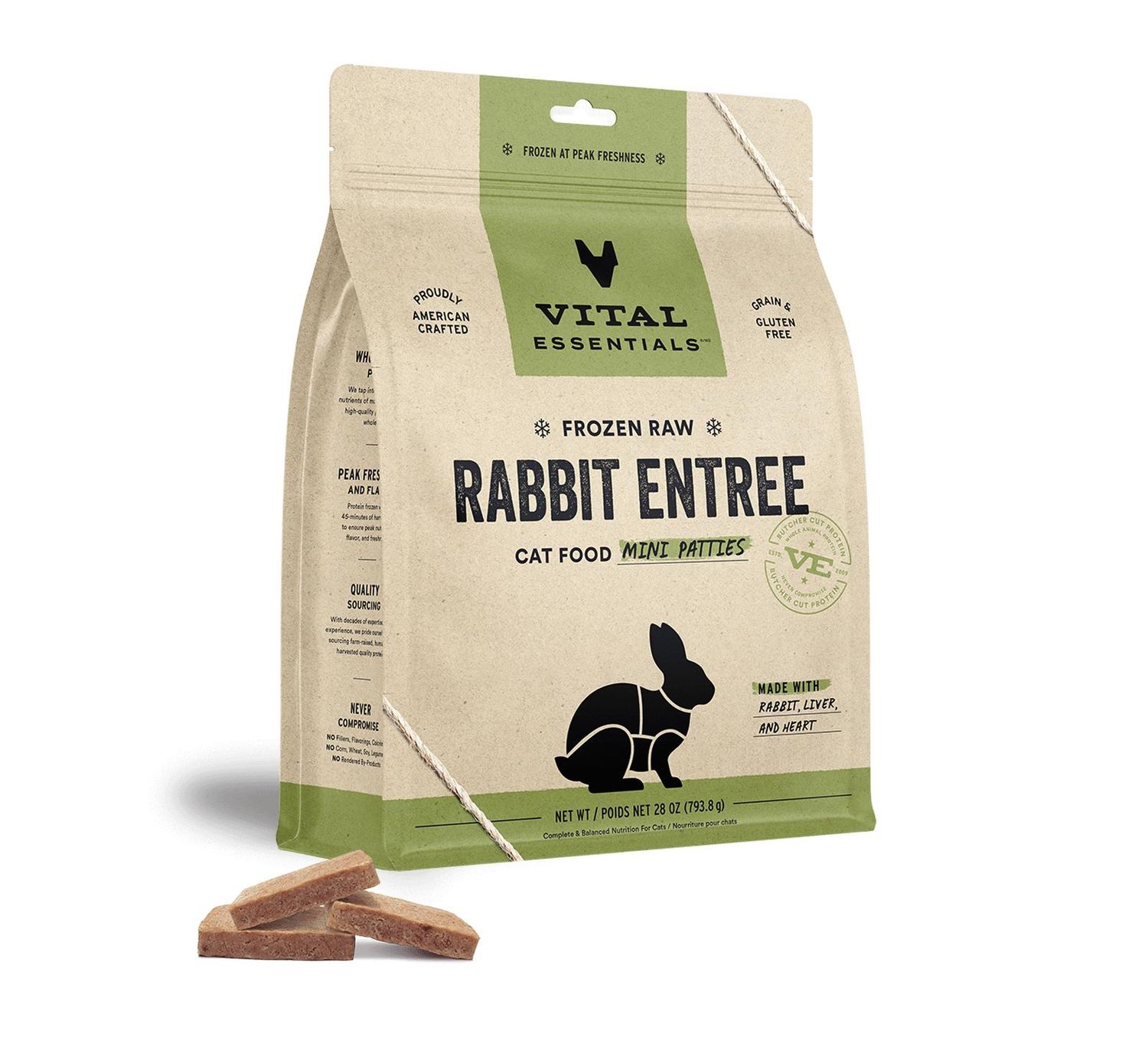 Vital Essentials Cat frozen Mini Patties Rabbit 28oz