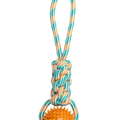 ThoozyPet Knotted Tug Rope Spike Ball Orange/Teal 16"