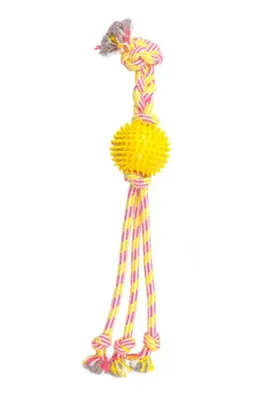 ThoozyPet Squid 3-Knot Tug Rope Yellow/Pink 16"