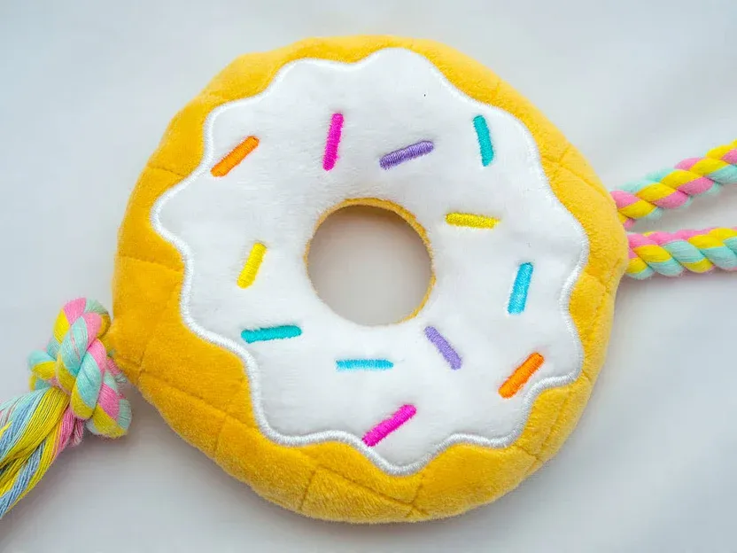 ThoozyPet Birthday Donut w Rope Plush Dog Toy 12"