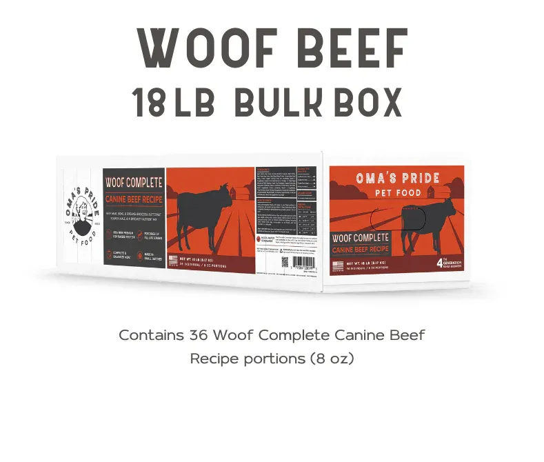 Omas Frozen Woof Complete Beef Bulk 18#
