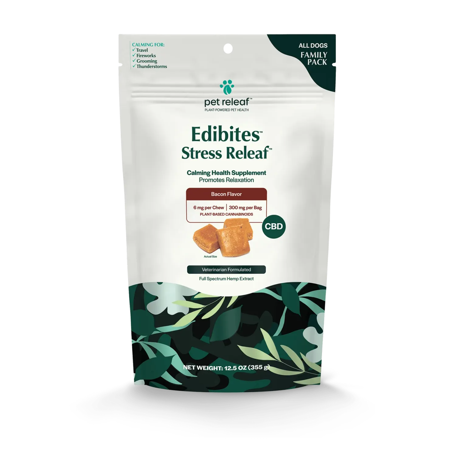 Pet Releaf Edibites Stress Releaf Peppered Bacon LG Family Size 12.5oz