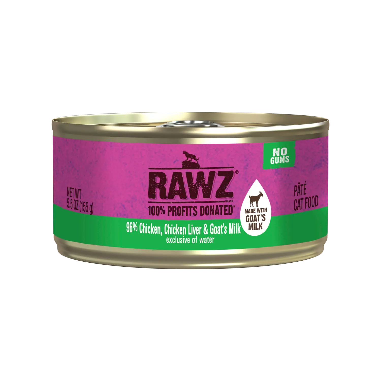 Rawz Cat  Can 96% Chicken, Chicken Liver &amp; Goat's Milk 5.5oz