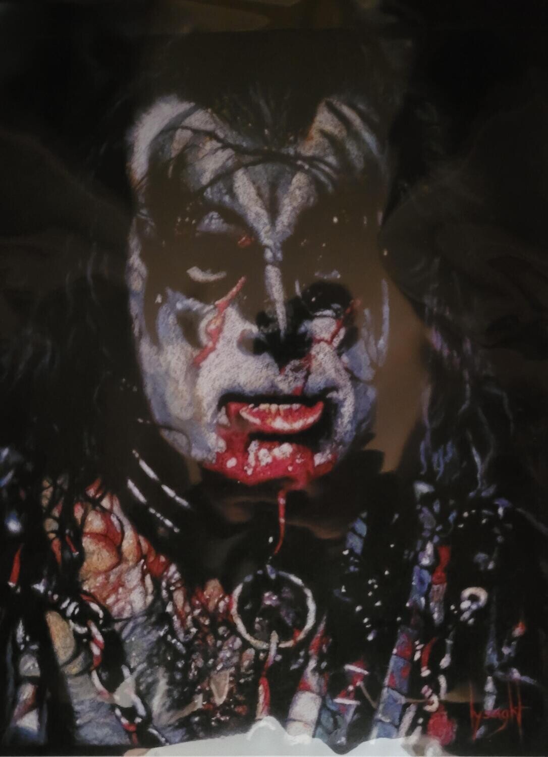 Hand Painting of Gene Simmons from Kiss - (Comes Framed)
