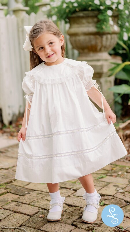 Lullaby Set Blessings Donahue Dress White Batiste Ecru Ribbon