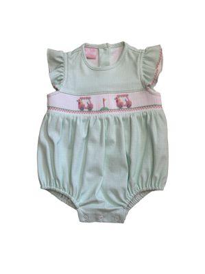 Petit Bebe Golf Lt Green Gingham Knit Slvlss Girl’s Bubble