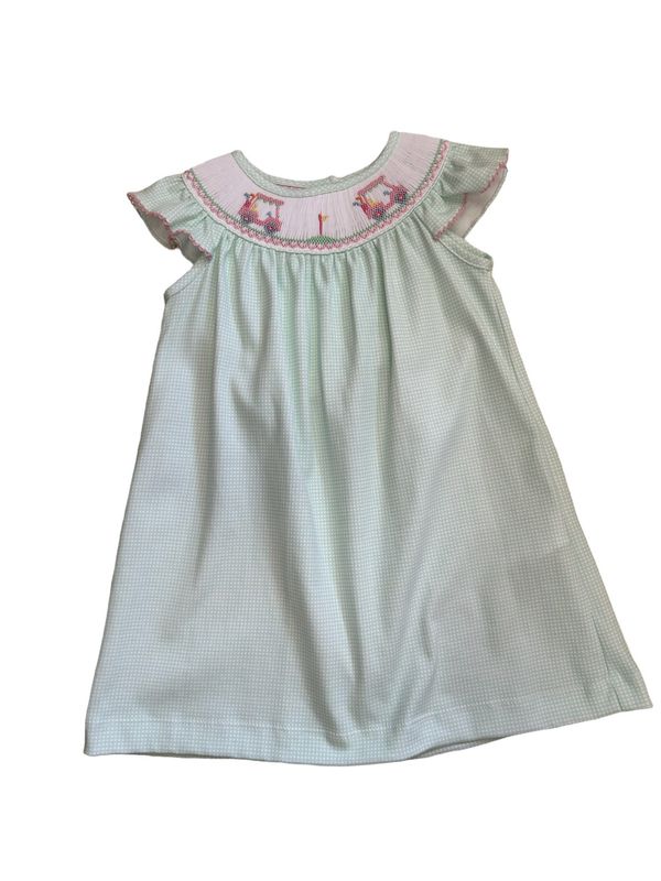 Petit Bebe Golf Lt Green Gingham Knit Bishop Dress