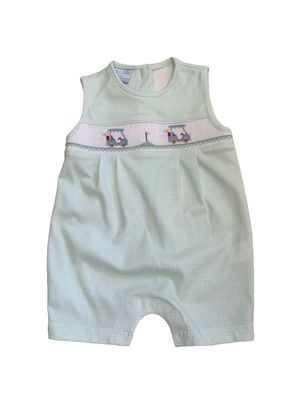 Petit Bebe Golf Lt Green Gingham Knit Boy’s Jon Jon