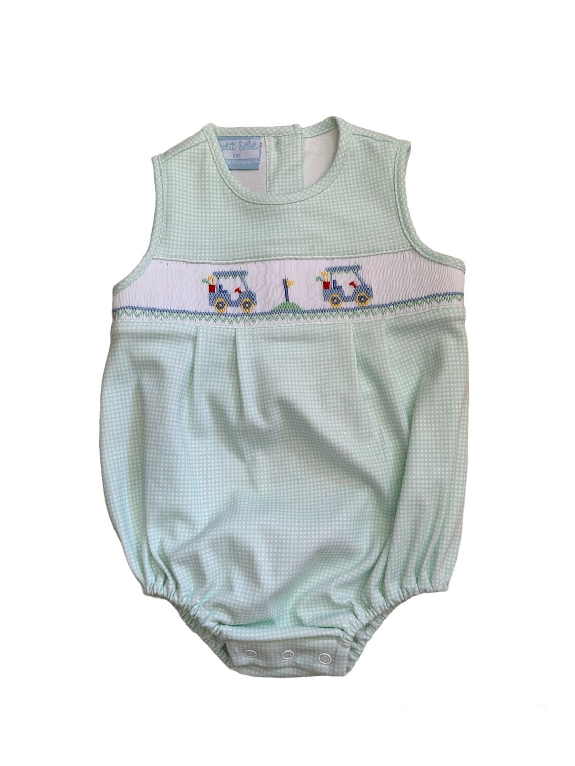Petit Bebe Golf Lt Green Gingham Knit Boy’s Sunbubble