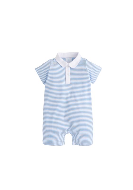 Little English Light Blue Stripe Peter Pan Polo Romper
