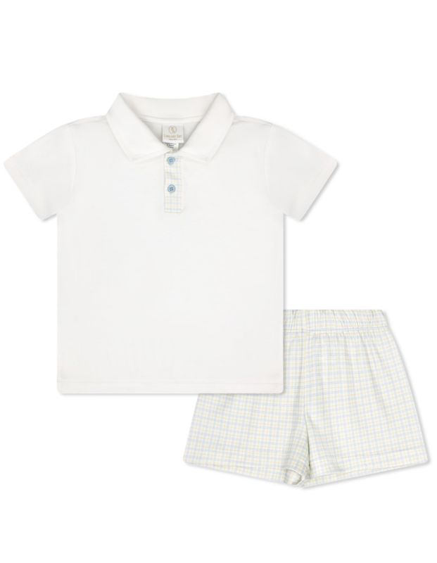 SS26 Lullaby Set Parker Polo Short Set Cornflower Check