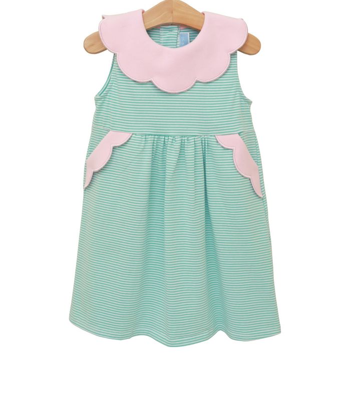 SS26 Trotter Street Kids Mint Stripe &amp; Pink Penelope Dress 