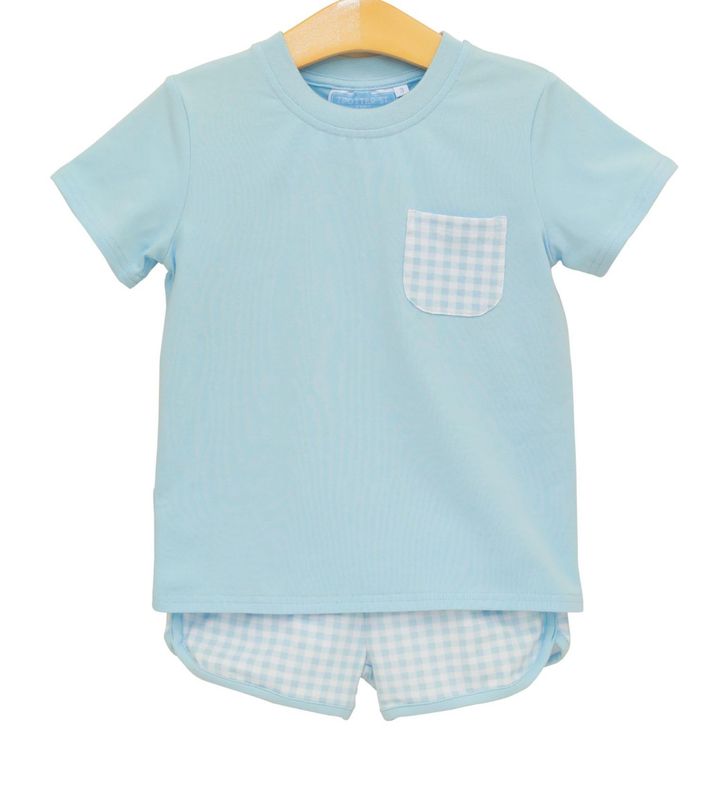 SS26 Trotter Street Kids Light Blue Gingham Maden Short Set