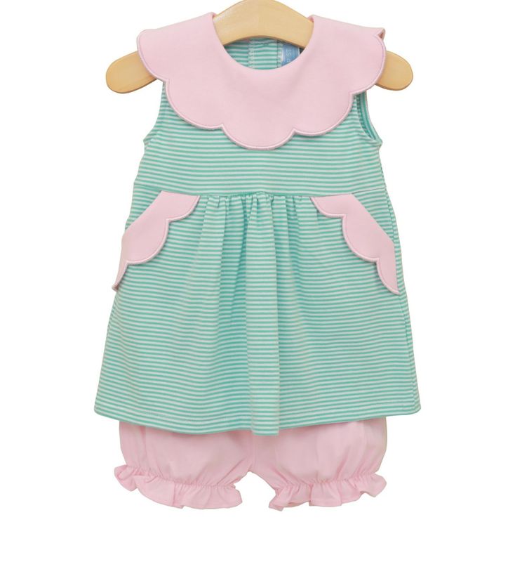 SS26 Trotter Street Kids Mint Stripe &amp; Pink Penelope Bloomer Set