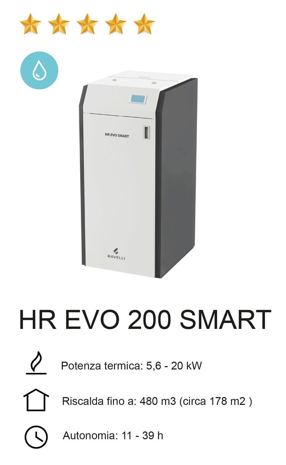 CALDAIA A PELLET RAVELLI MOD. HR EVO 200 SMART, Colore: Nero
