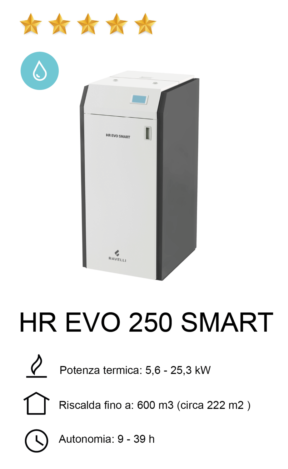 CALDAIA A PELLET RAVELLI MOD. HR EVO 250 SMART, Colore: Nero