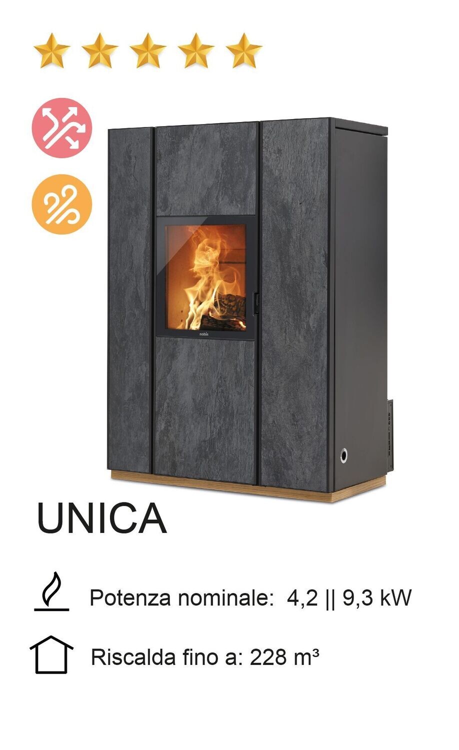 STUFA IBRIDA PELLET - LEGNA NOBIS MOD. UNICA