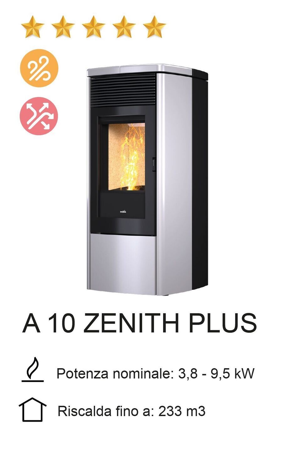 STUFA A PELLET NOBIS MOD. A 10 PLUS ZENITH 10 KW