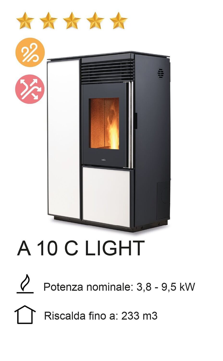 STUFA A PELLET NOBIS MOD. A 10 C LIGHT 10 KW