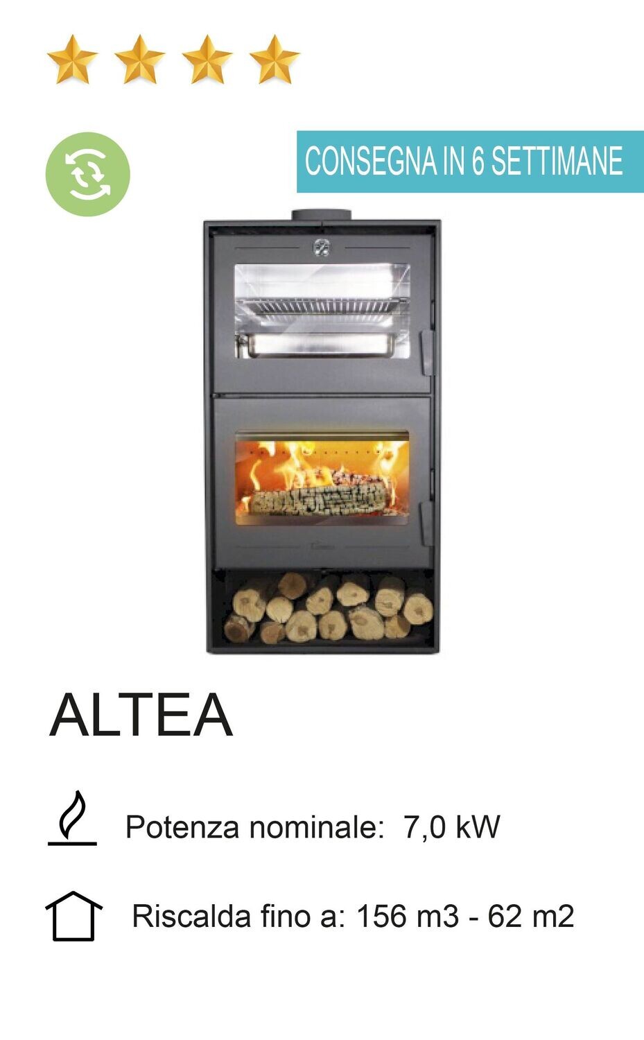 STUFA A LEGNA CON FORNO LACUNZA MOD. ALTEA
