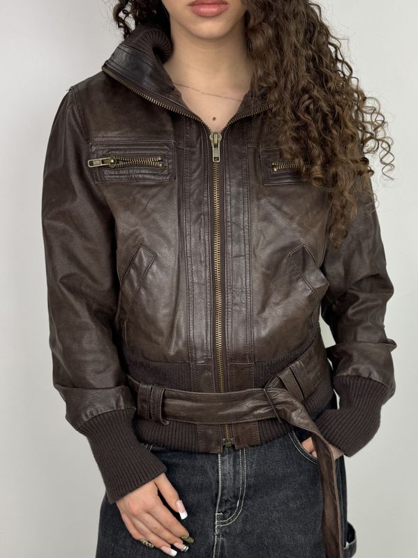Kurtka Skórzana Cropped (Damskie L)