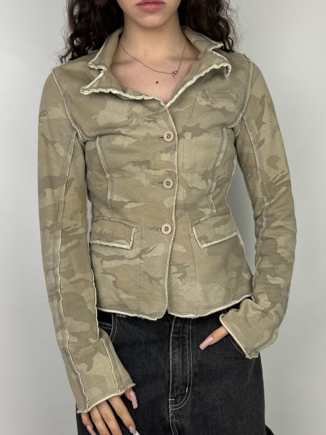 Bluza rozpinana na Guziki Camo Y2K (Damskie S)