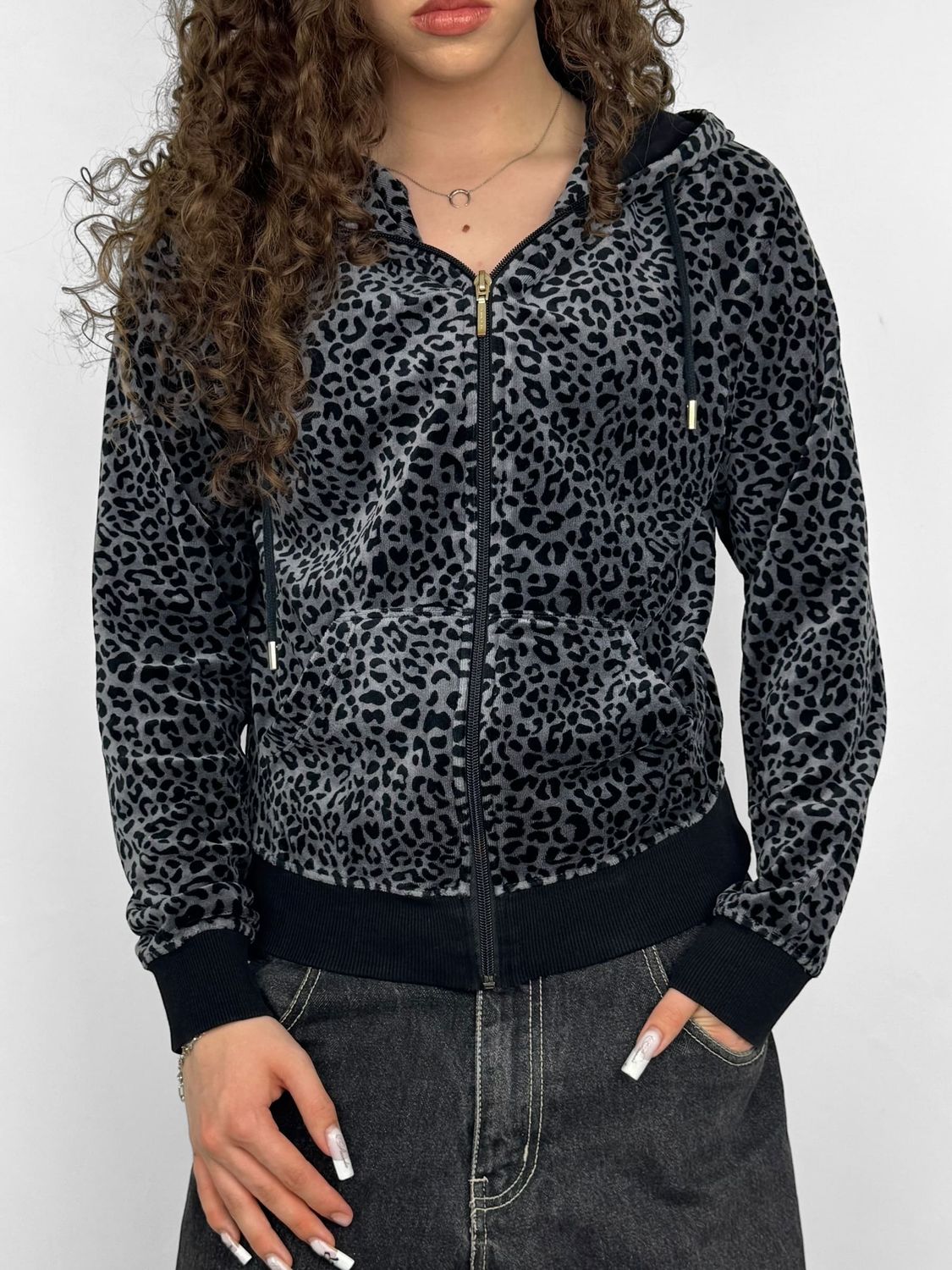 Bluza rozpinana Welurowa Panterka Y2K (Damskie XS)