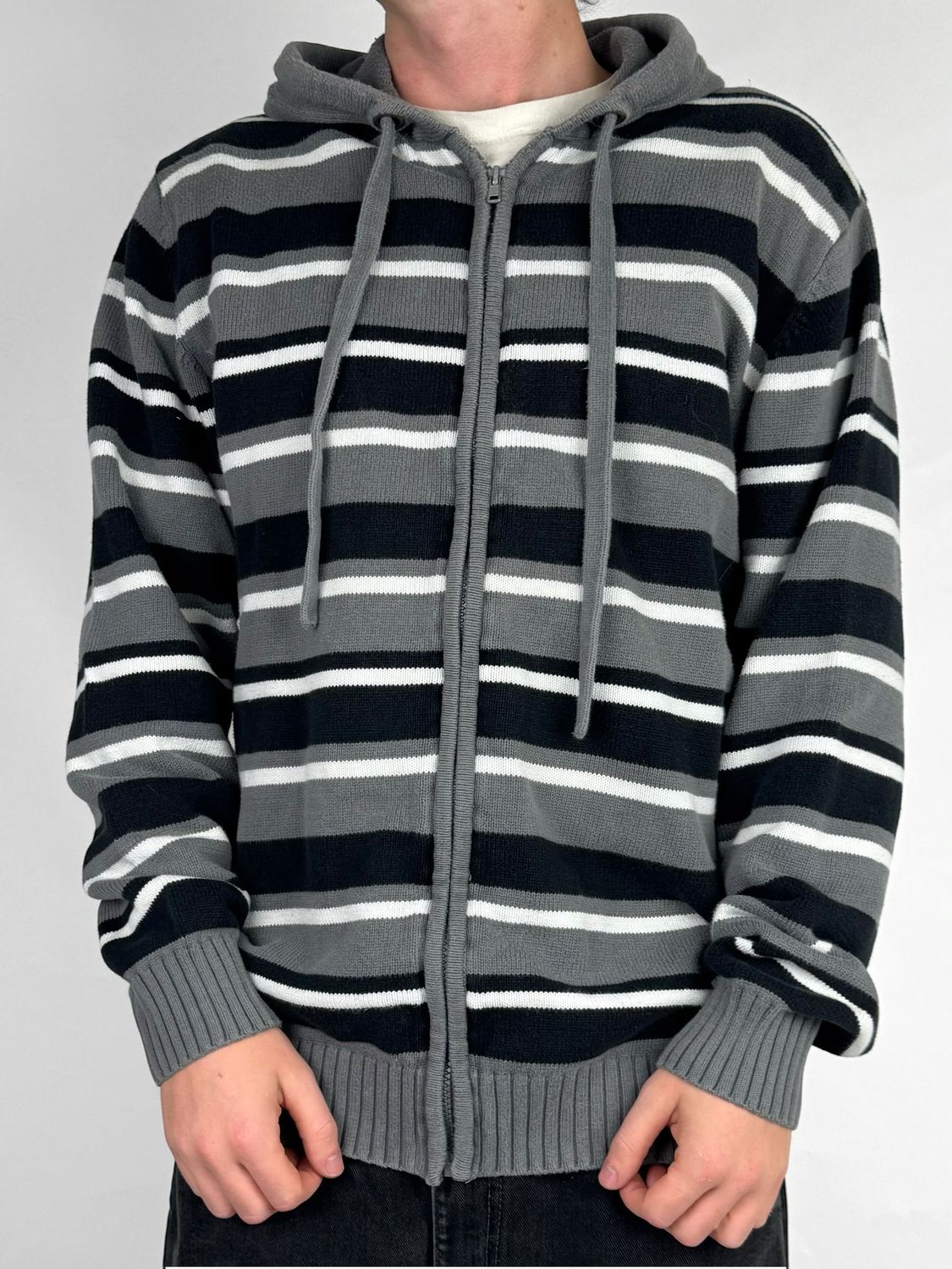 Sweter Rozpinany Fishbone w Paski (XL)
