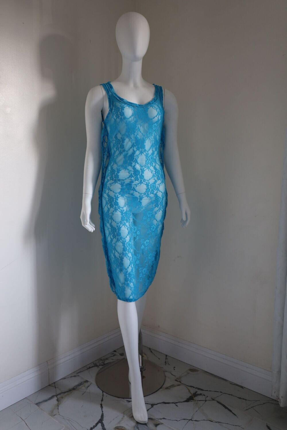 Blue Baby Lace Stretch Mini Dress