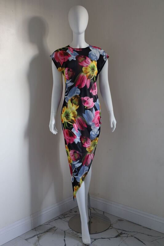 Floral Printed Cut Out Split Thigh Mesh Stretch