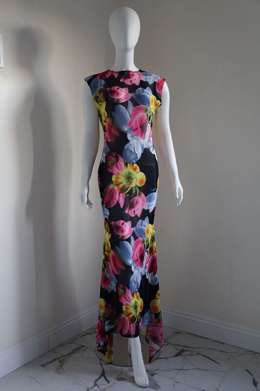 Floral Printed Stretch Mesh Dress
