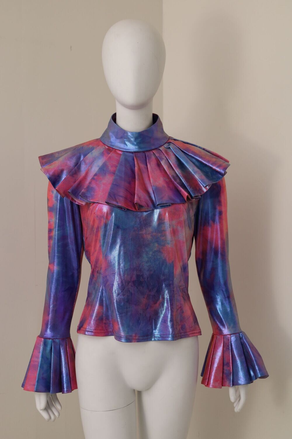 Pink and Blue Metallic Bell-Sleeve T-Shirt