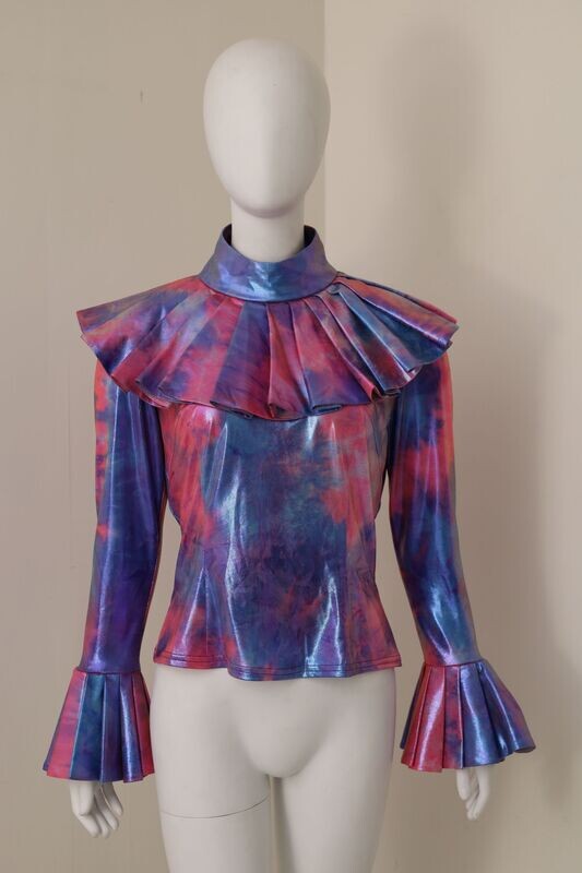 Pink and Blue Metallic Bell-Sleeve T-Shirt