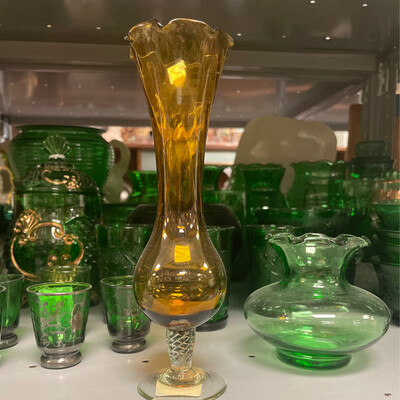 Amber Depression Glass Vase