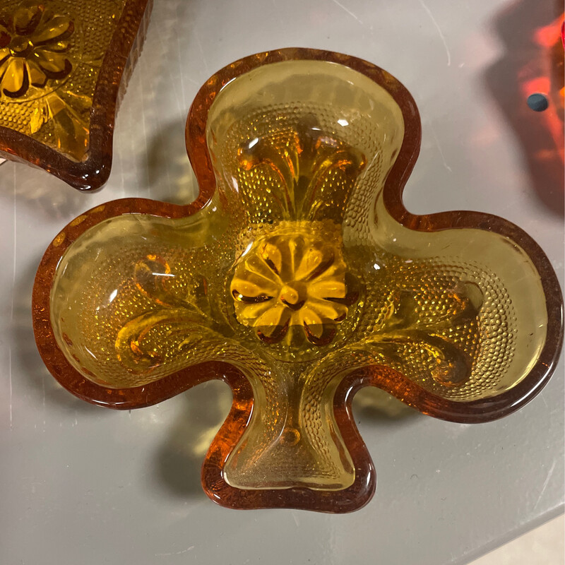 Amber Shamrock Shaped Trinket Dish