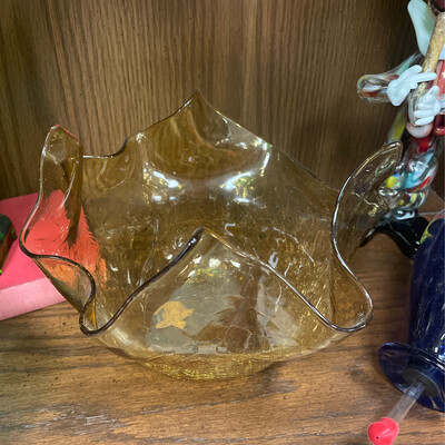 Amber Crackle Glass Bowl