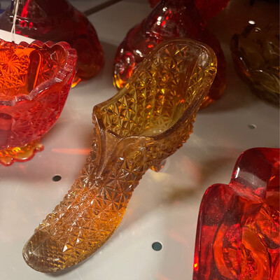 Amber Hobnail Glass Shoe
