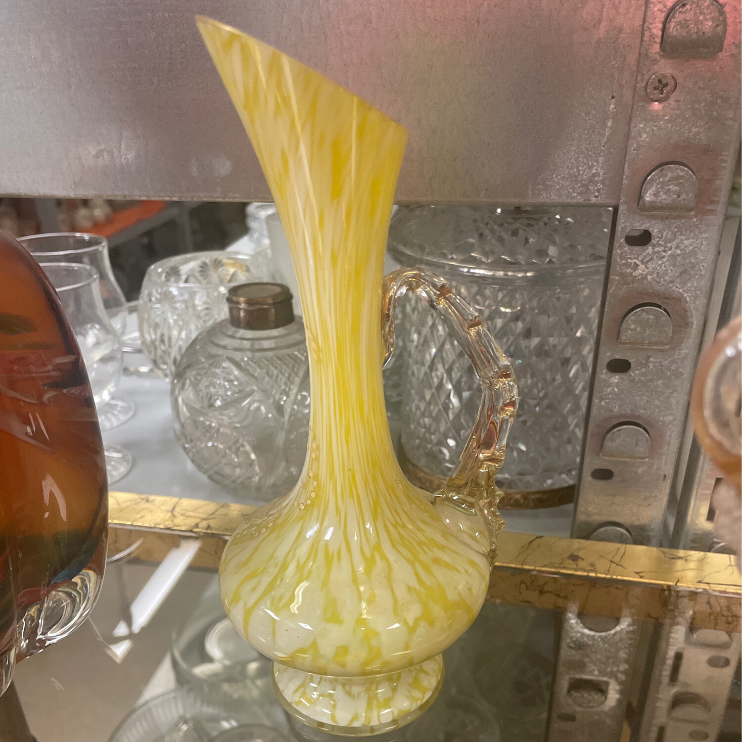 Yellow and White Hand Blow Art Glass Vase